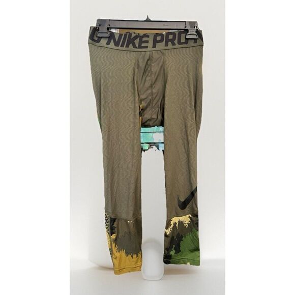 Nike Pro HyperCool Men Medium Compression Tights Three Quarter Green  Camo.    X - Picture 2 of 7